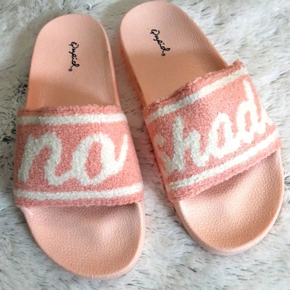 Qupid‎ Slides Molded Pink Leather and Terry NO SHADE sz 8